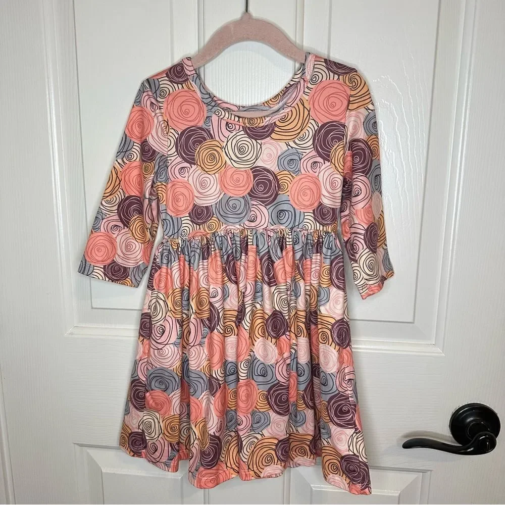 Mila & Rose Multicolor Pink Purple Orange Rose Chore Pocket Swing Dress 4T Boho